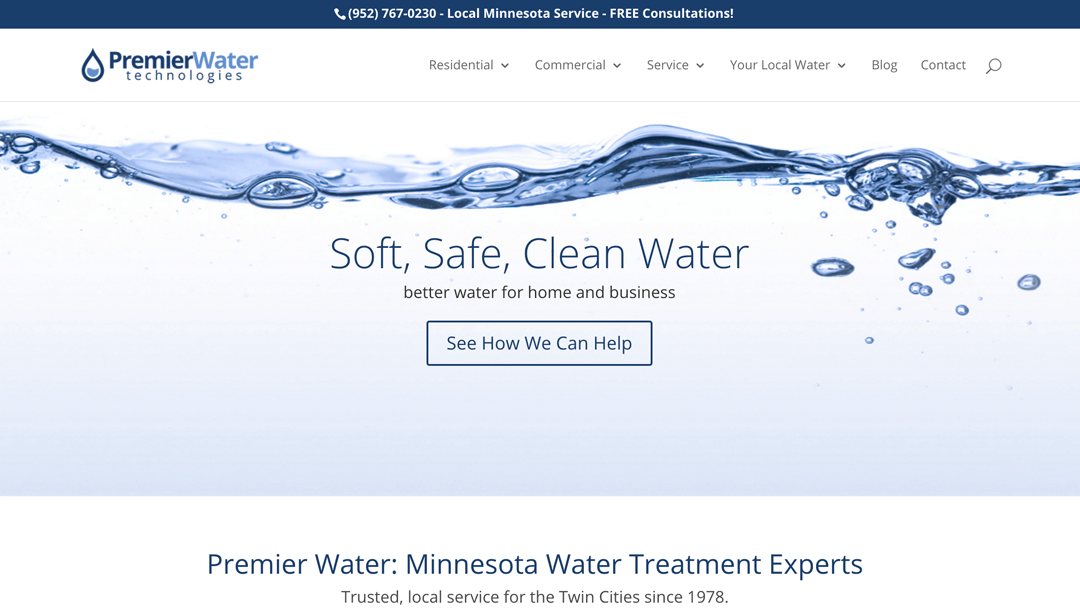 Premier Water Technologies website design and local seo